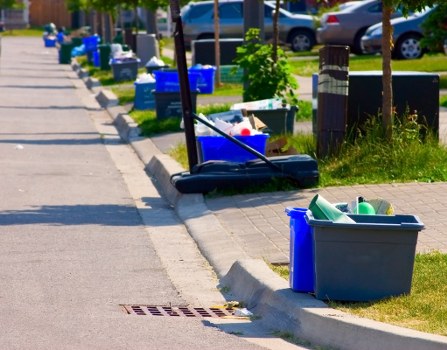 Modern furniture being transported for disposal